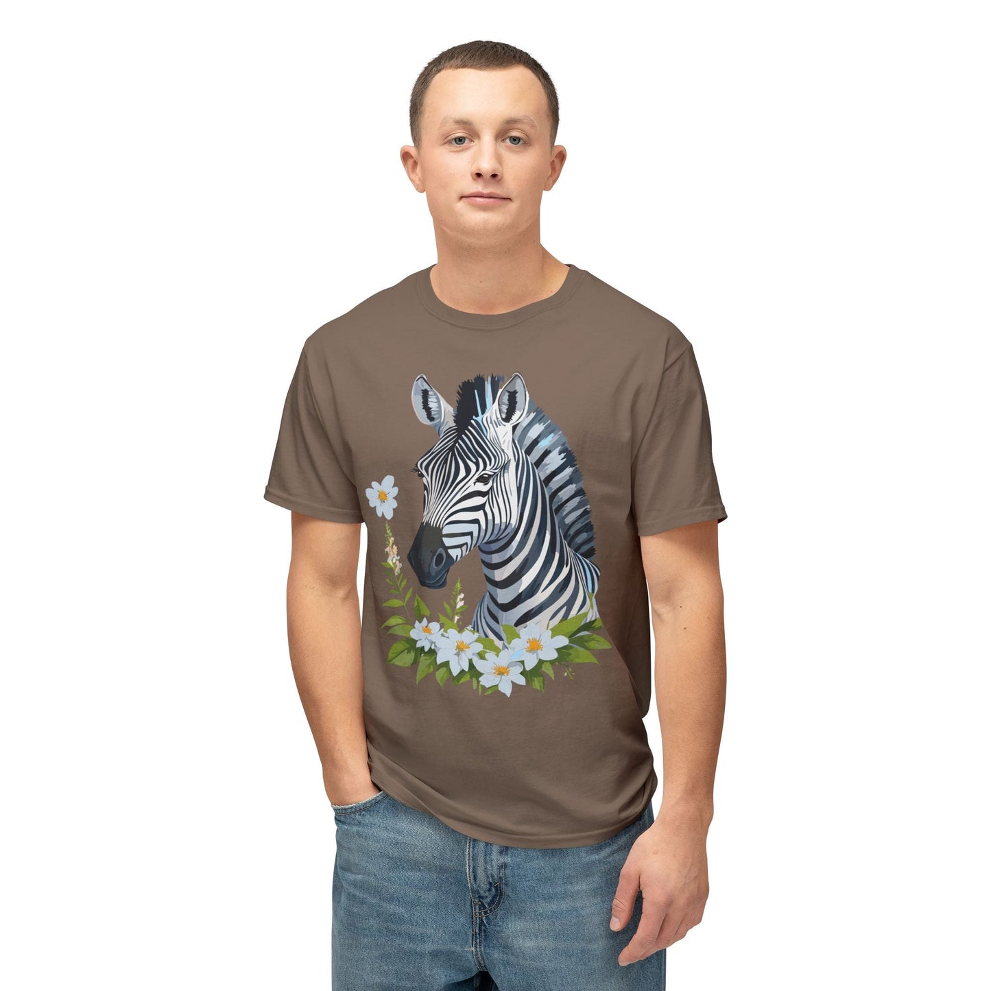 Unisex Zebra Art Print T Shirt 100% Cotton Vintage Floral Tee Made in USA Premium Graphic Tee