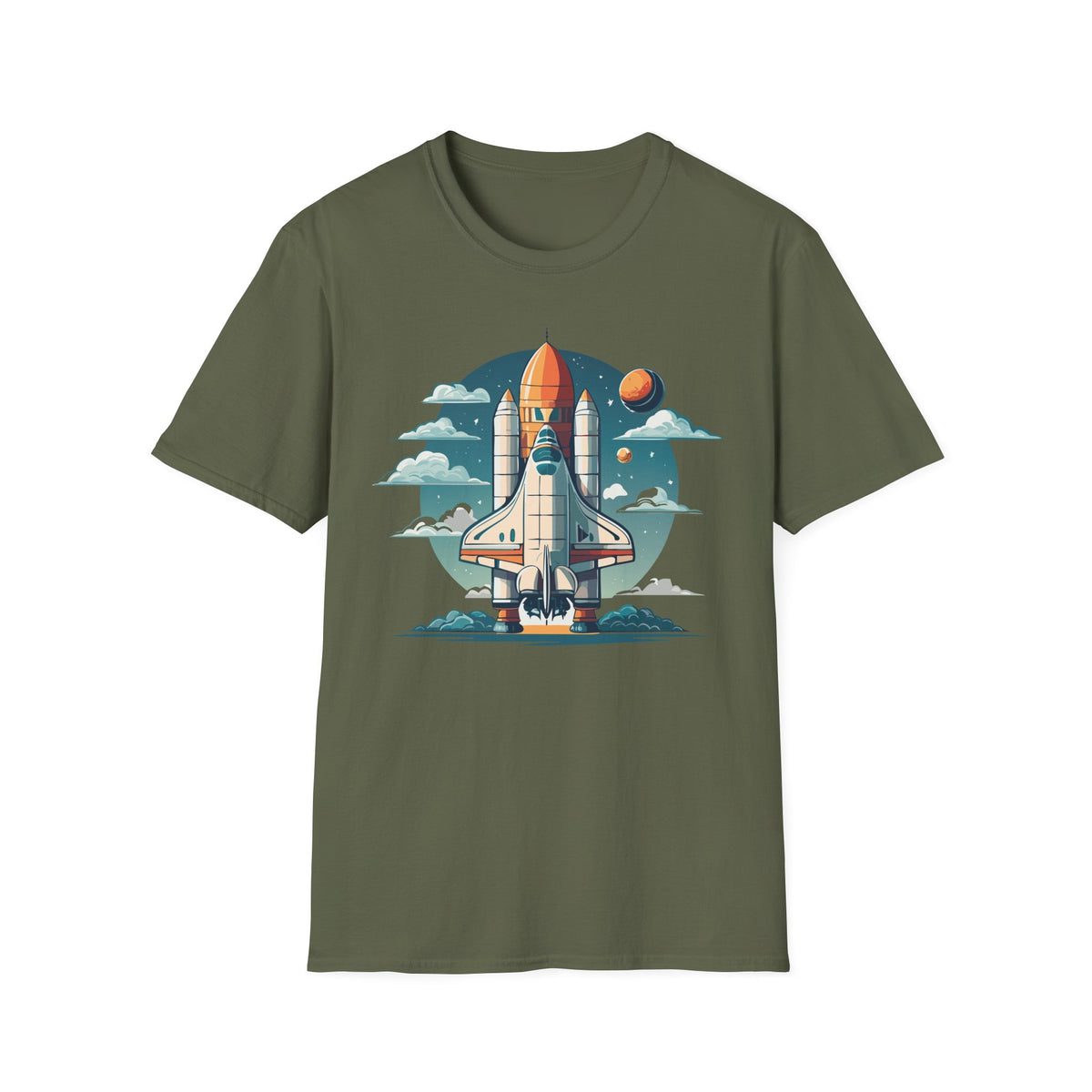 Retro Space Shuttle Illustration T-Shirt | Rocket Launch Graphic Design Unisex 100 Cotton Gildan T-Shirt