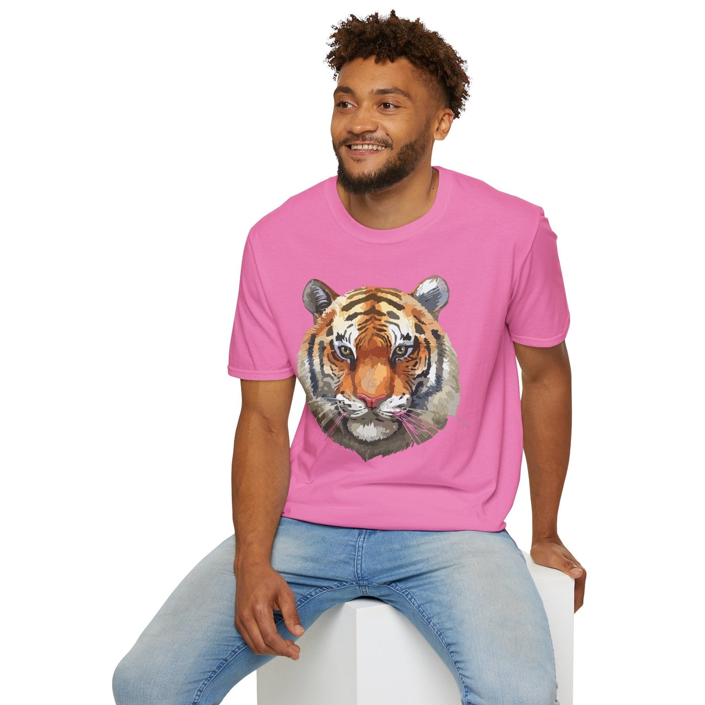 Tiger Print Unisex T Shirt Softstyle 64000 Gildan Ring Spun Cotton Tee