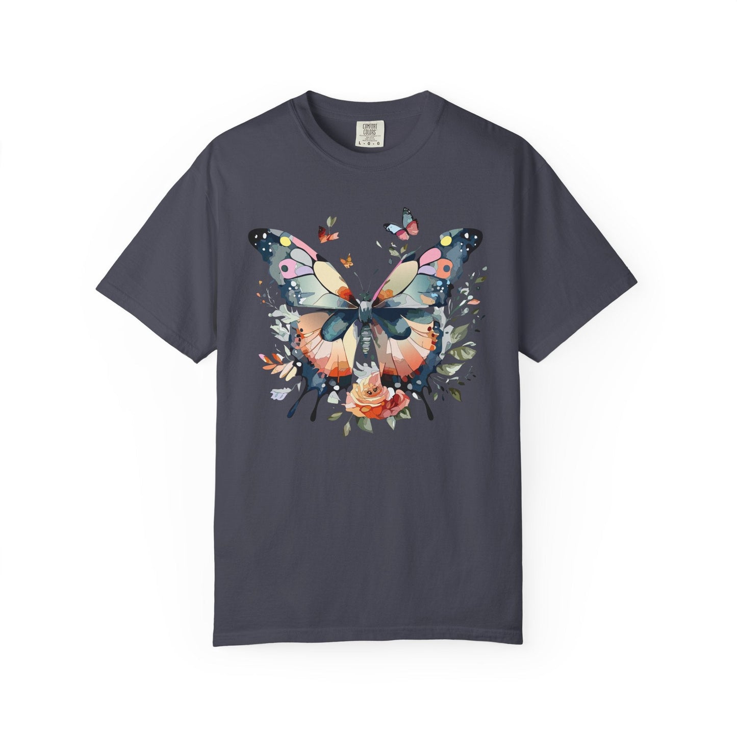 Butterfly Floral Print T-Shirt Botanical Design Unisex Heavy Cotton Tee b3