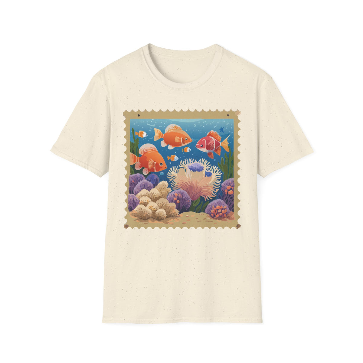 Goldfish Aquarium Illustration T-Shirt | Underwater Coral Reef Stamp Graphic Tee Unisex 100 Cotton Gildan T-Shirt