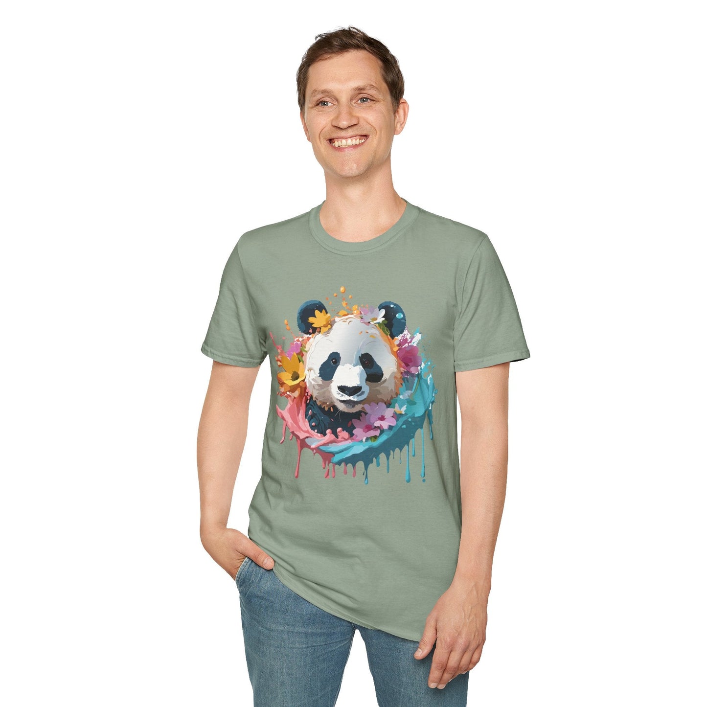 Unisex Panda Shirt Softstyle Tee 100 Percent Ring Spun Cotton Casual Animal Print