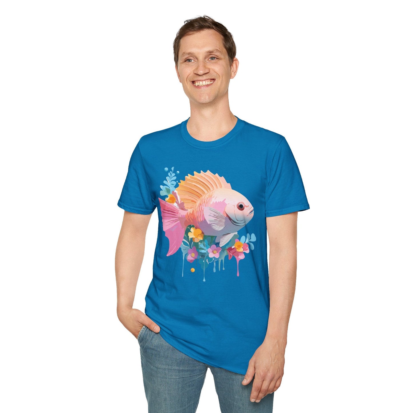 Fish Art Design Graphic Tee Shirt Unisex Softstyle Cotton Short Sleeve Comfort Fit Everyday Wear