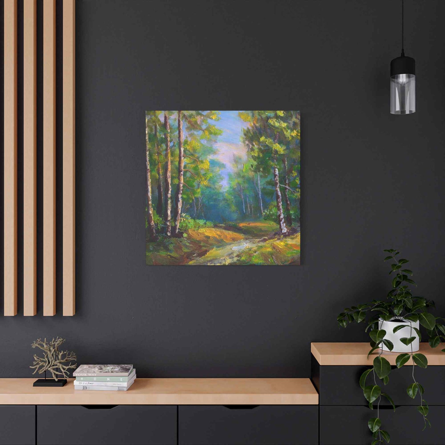 Summer Forest Print Canvas, Oil Paint Print 20x20, 24x24, 30x30, 32x32, 36x36 Art Design Print Pine-Wood Inner Frame MC-86