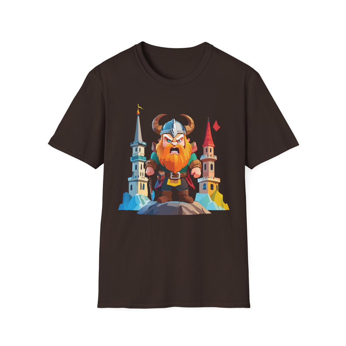 Fierce Viking Warrior T-Shirt | Cartoon Norse Helmet Illustration