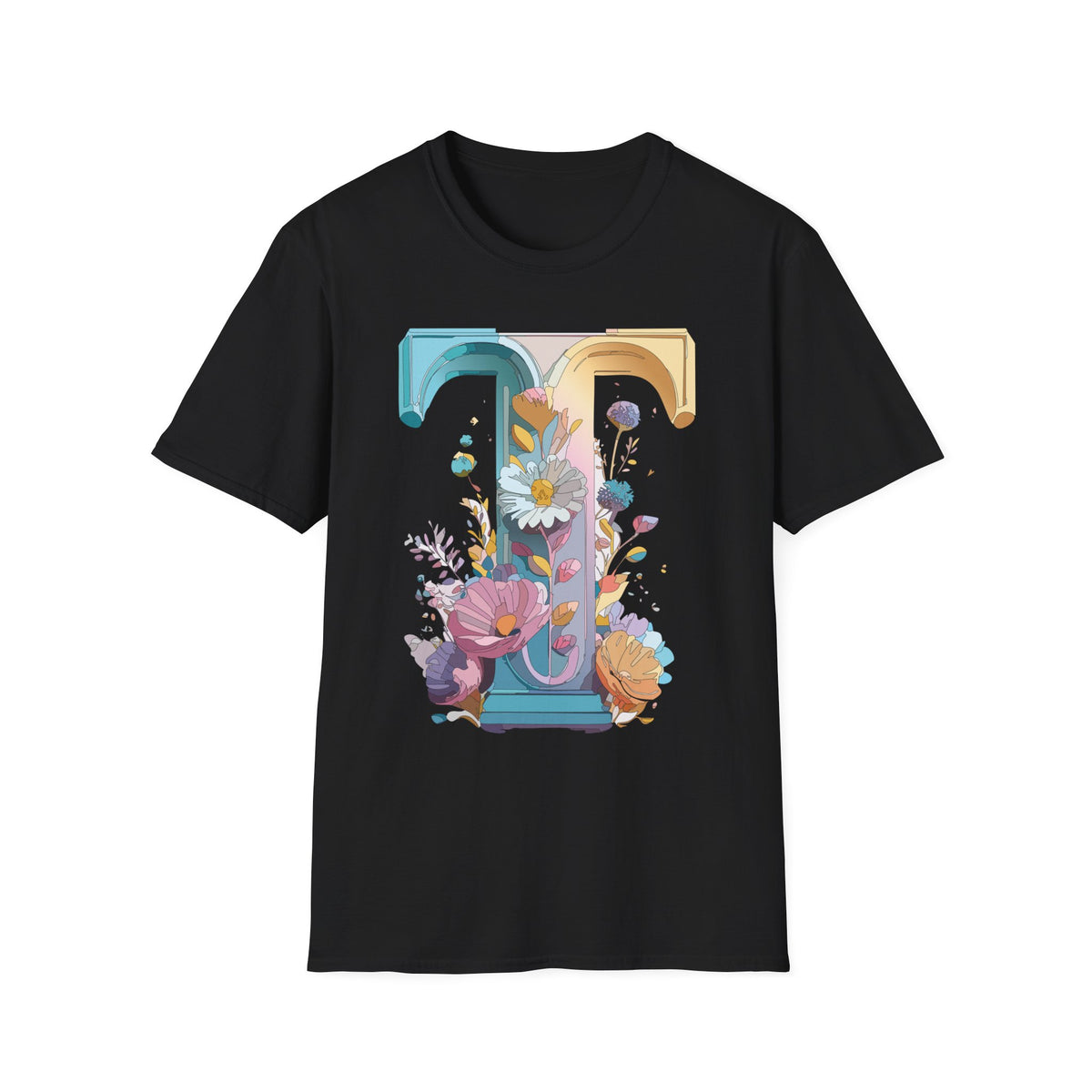 Floral Letter T Monogram T-Shirt | Botanical Initial Tee