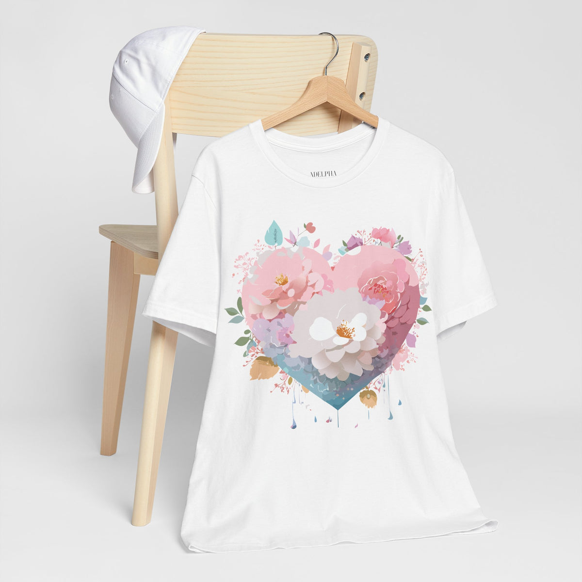 Valentine's Day Graphic Unisex Cotton Bella+Canvas Tee with Floral Art Design d99