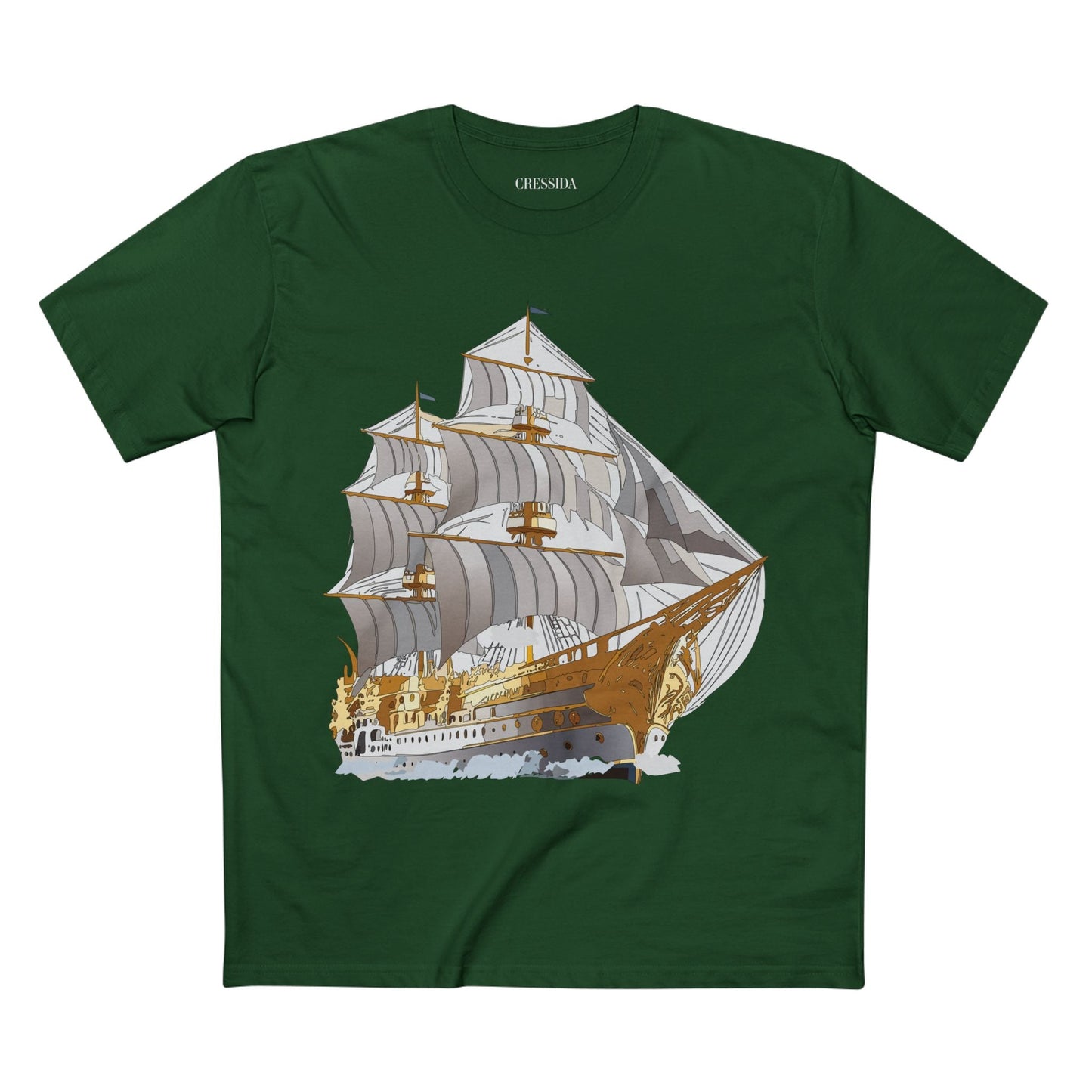 Ship Graphic Unisex 100 Cotton T-Shirt with Gold Frigate Art Design 15