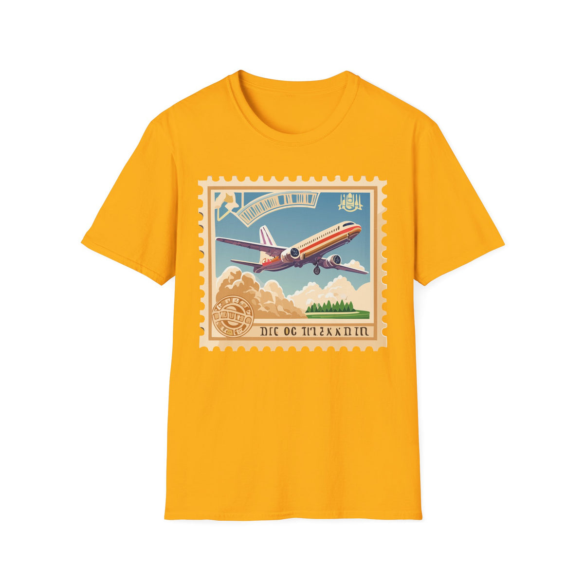 Retro Airplane Stamp illustration T-Shirt | Vintage Travel Plane Graphic Tee Unisex 100 Cotton Gildan T-Shirt