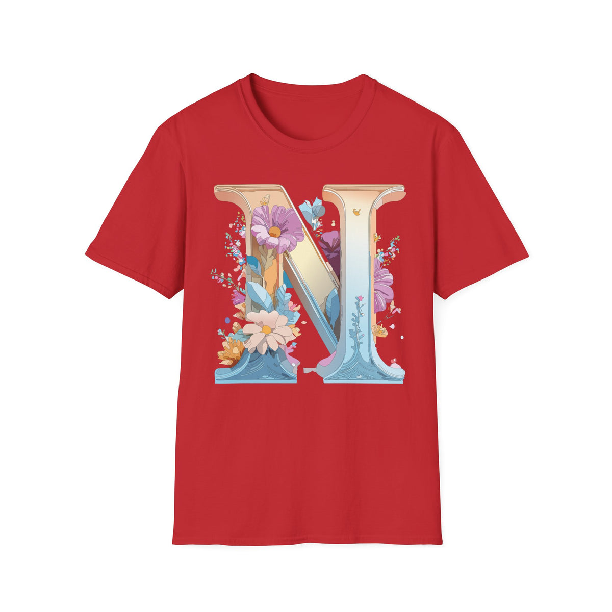 Floral Letter N T-Shirt | Monogram Initial Tee, Botanical Alphabet Shirt