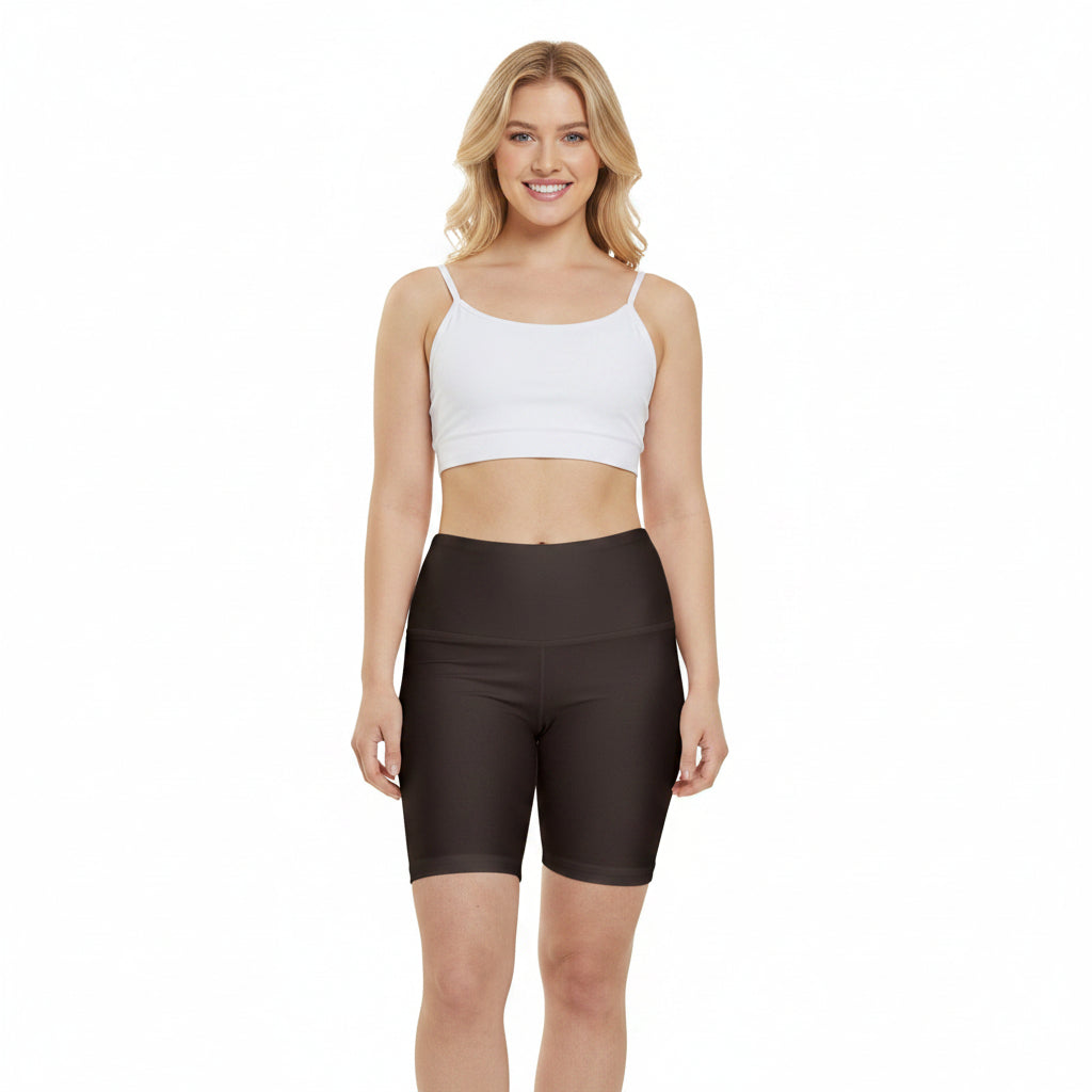 Dark Coffee Chocolate Women's Workout Shorts — High-Waist Biker Shorts for Gym & Yoga