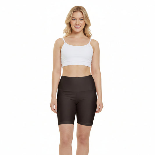Dark Coffee Chocolate Women's Workout Shorts — High-Waist Biker Shorts for Gym & Yoga