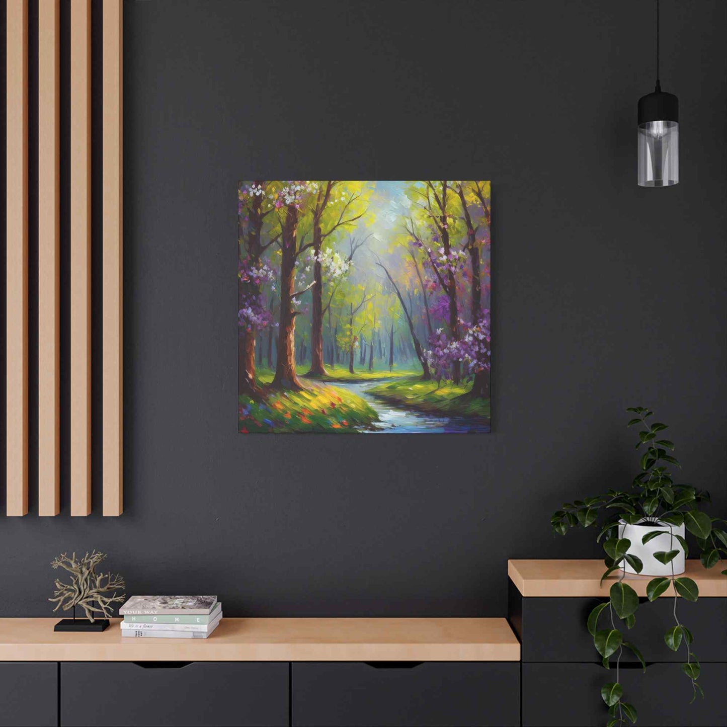 Spring Forest Print Canvas, Oil Paint Print 20x20, 24x24, 30x30, 32x32, 36x36 Art Design Print Pine-Wood Inner Frame MC-97