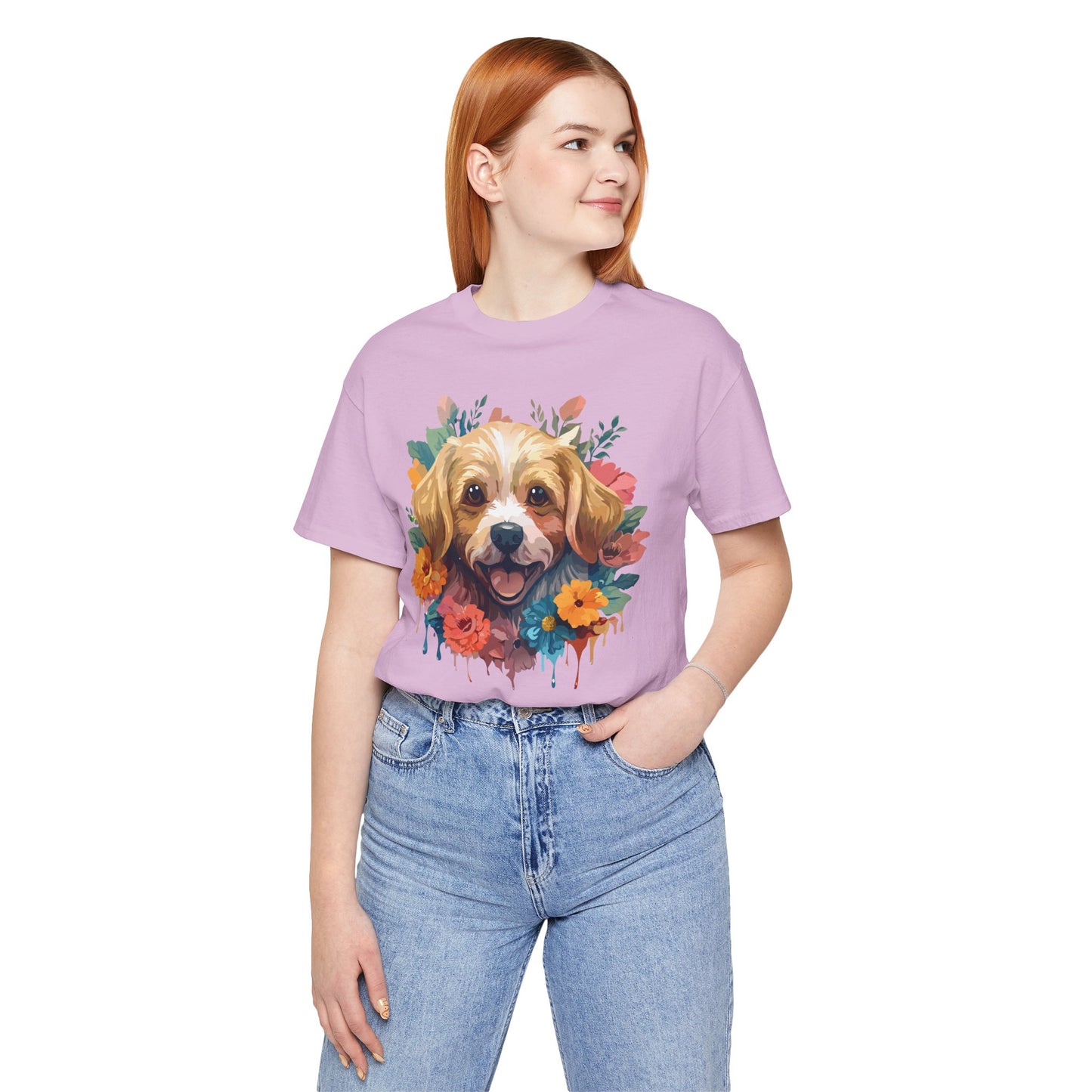 Floral Dog Tee, Animal Shirt, Dog Shirt, Floral Tee, Flower T-shirt, T-Shirt with Animal, Summer Top with Art Design