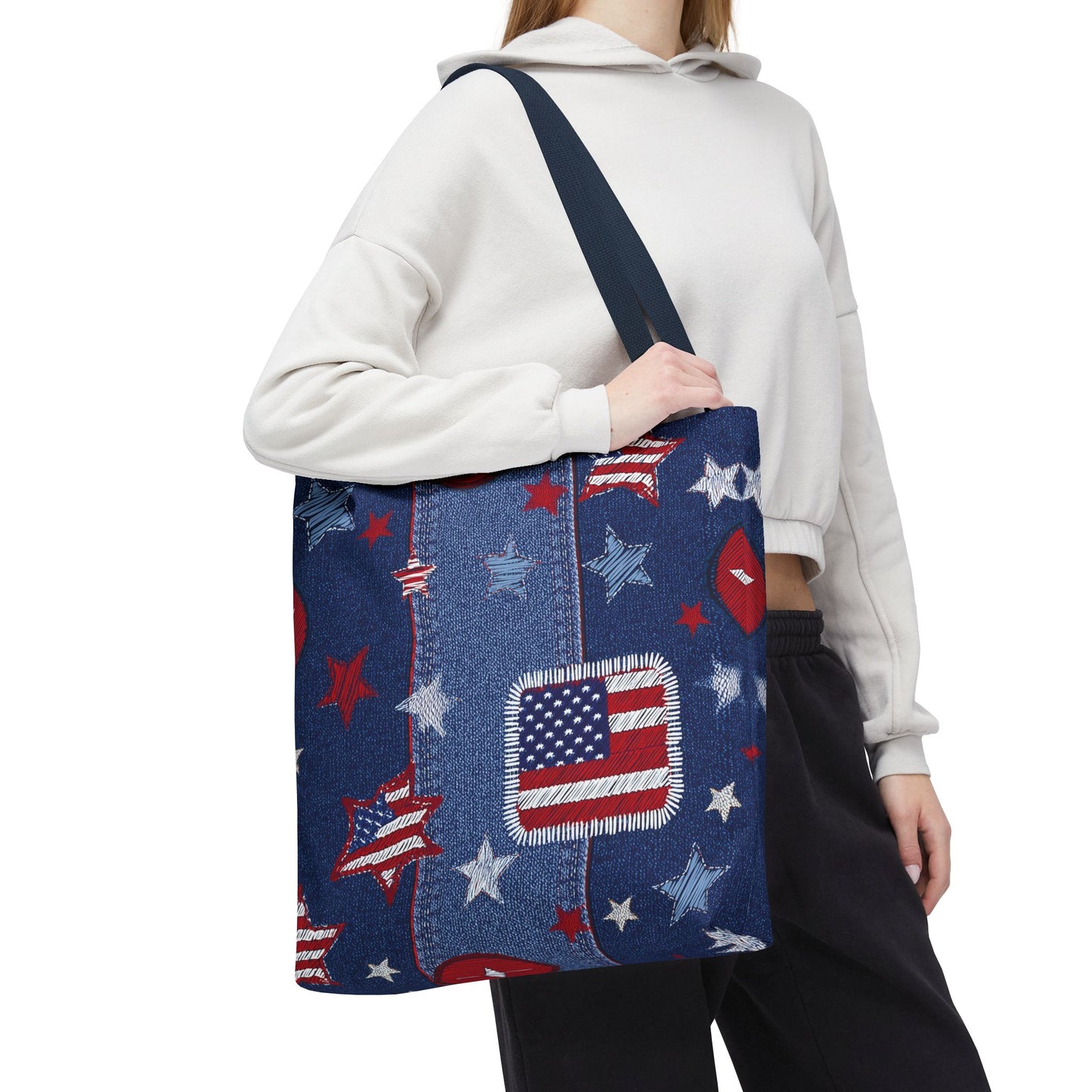 4th of July Graphic Denim Fabric Imitation Print Unisex Canvas Bag Poly Spun 3 Sizes Tote Bag 200-13