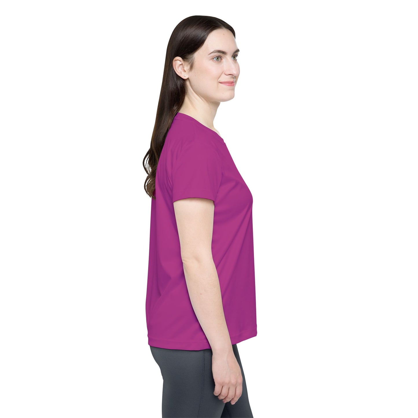 Raspberry Plum Women's Sports Jersey Short Sleeves 100% Poly Solid Rose Berry Pink Color Print Athletic Tee