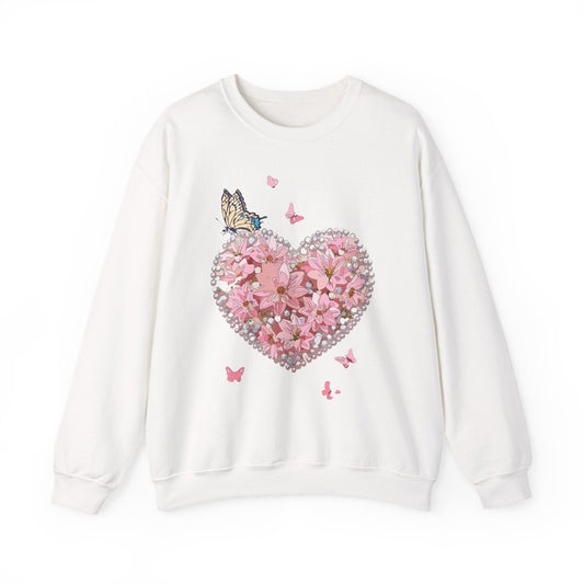Unisex Floral Heart Sweatshirt with Love Floral Design for Valentines Day Gift Idea