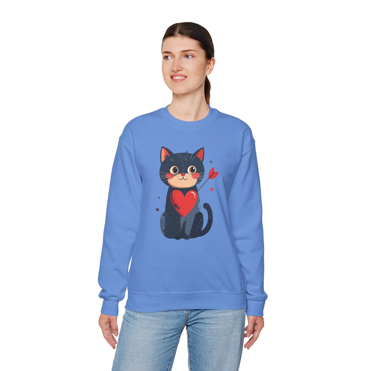 Cat Heart Sweatshirt, Heart Sweatshirt, Cat Sweatshirt, Valentine's Day Sweatshirt, 50/50 Cotton-Poly Animal Sweatshirt 108