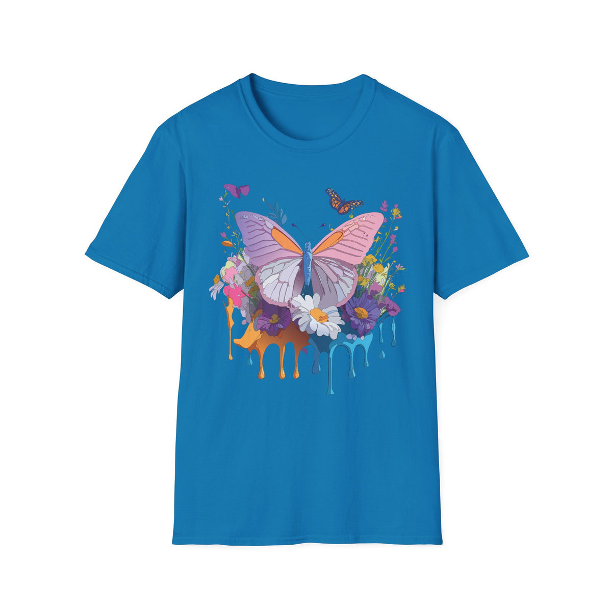 Butterfly Watercolor Drip T-Shirt — Pastel Floral Butterfly Graphic Design Unisex 100 Cotton Gildan T-Shirt