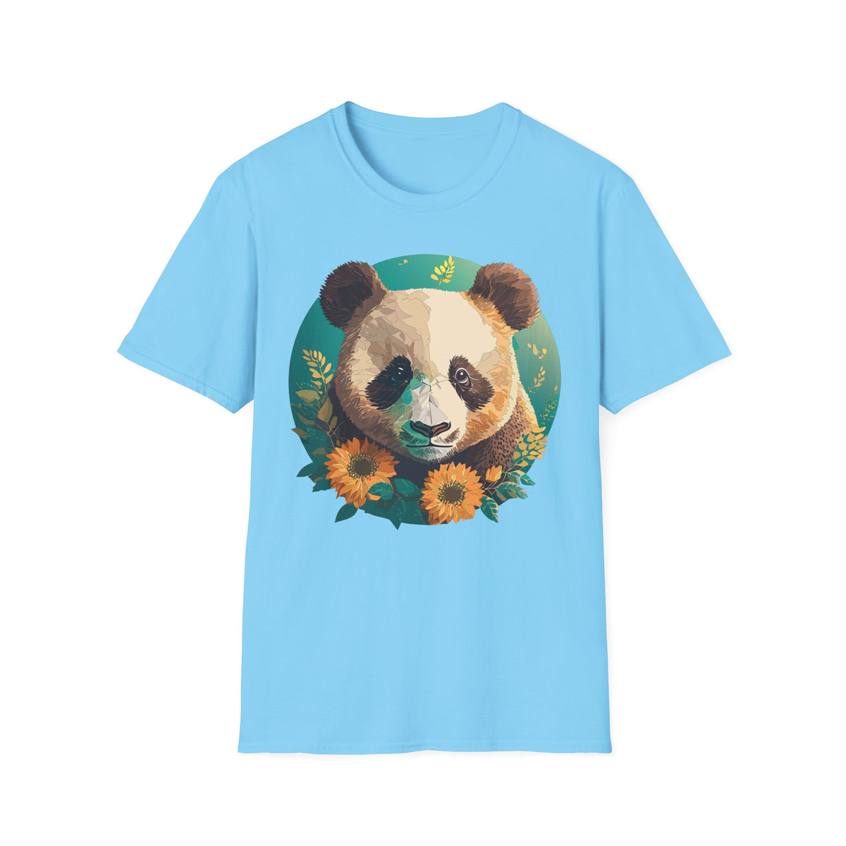 Panda Face with Sunflowers T-Shirt | Cute Floral Bear Graphic