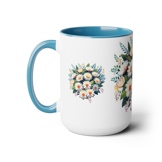Taza de café de dos tonos con flores