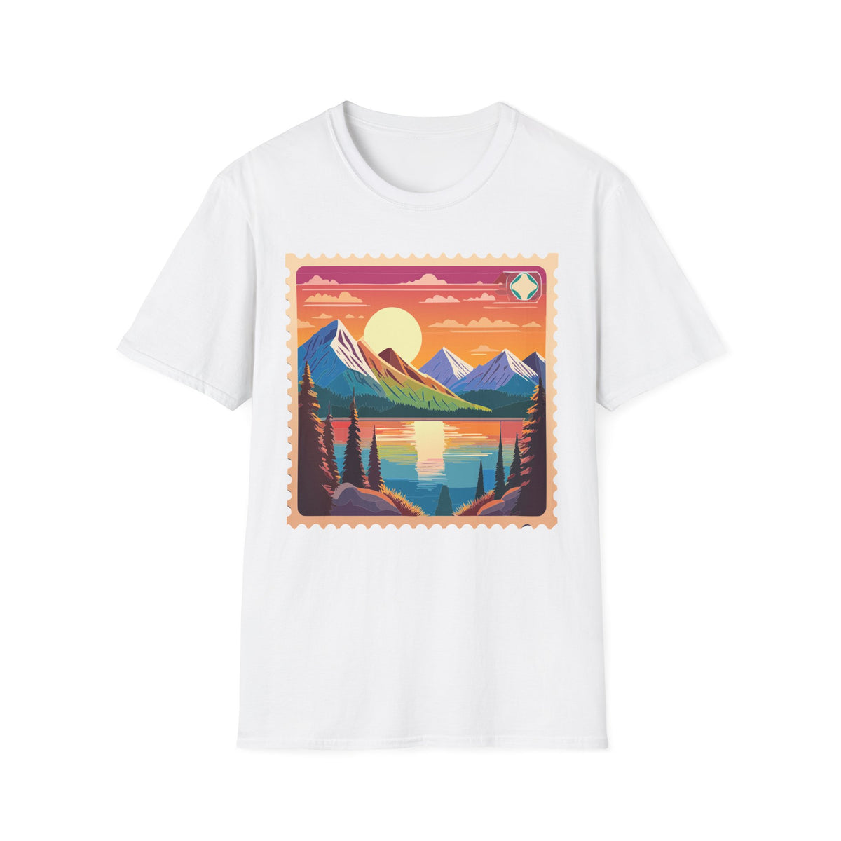 Sunset Mountain Lake landscape T-Shirt | retro postcard nature print