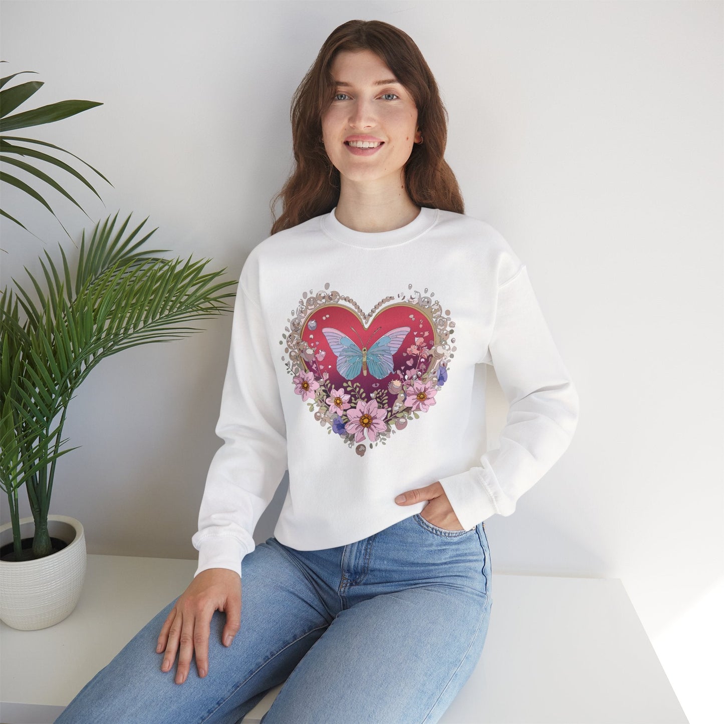 Floral Heart Sweatshirt For Valentines Day Unisex Floral Love Crewneck Sweatshirt