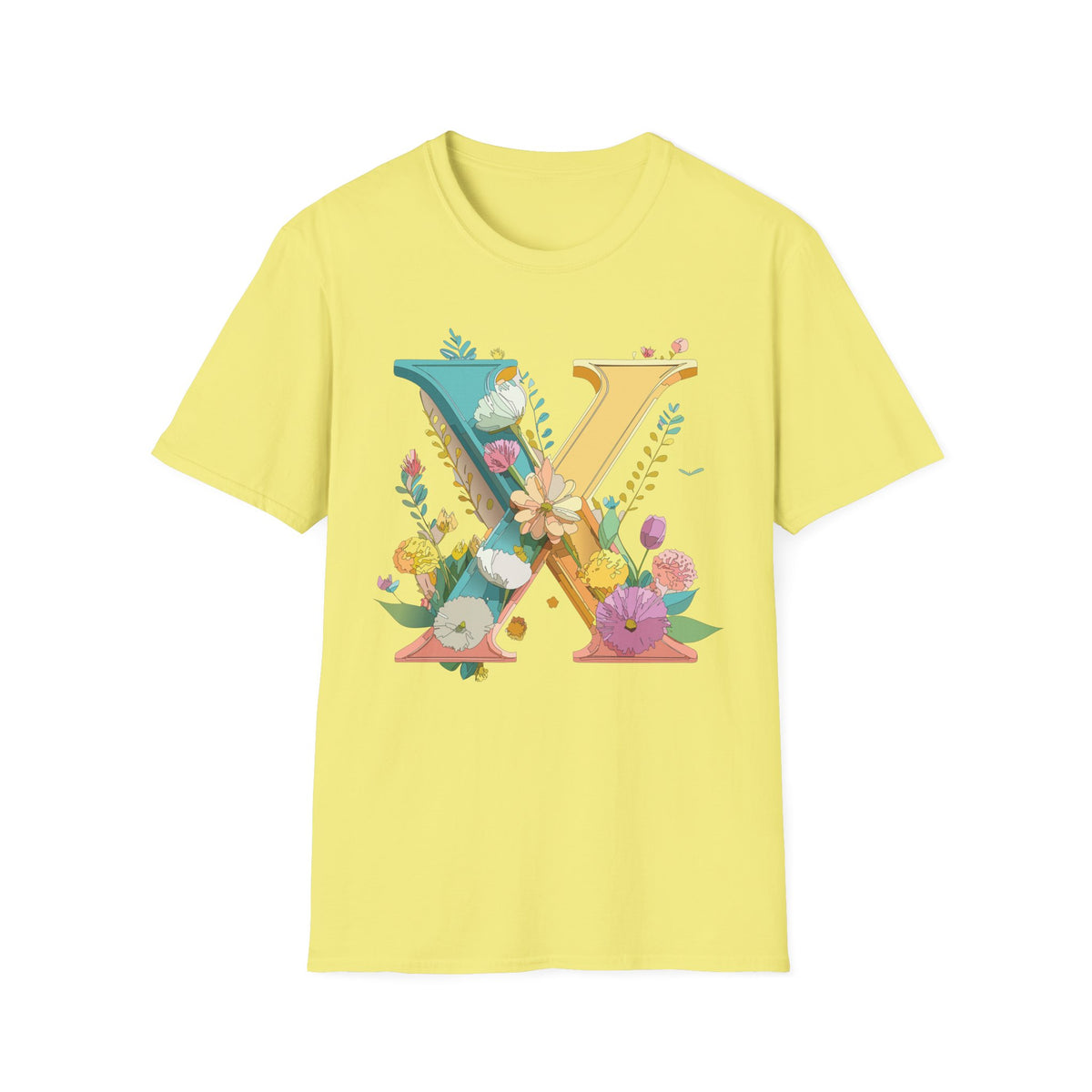 Floral Letter X T-Shirt | Botanical Monogram Initial Tee