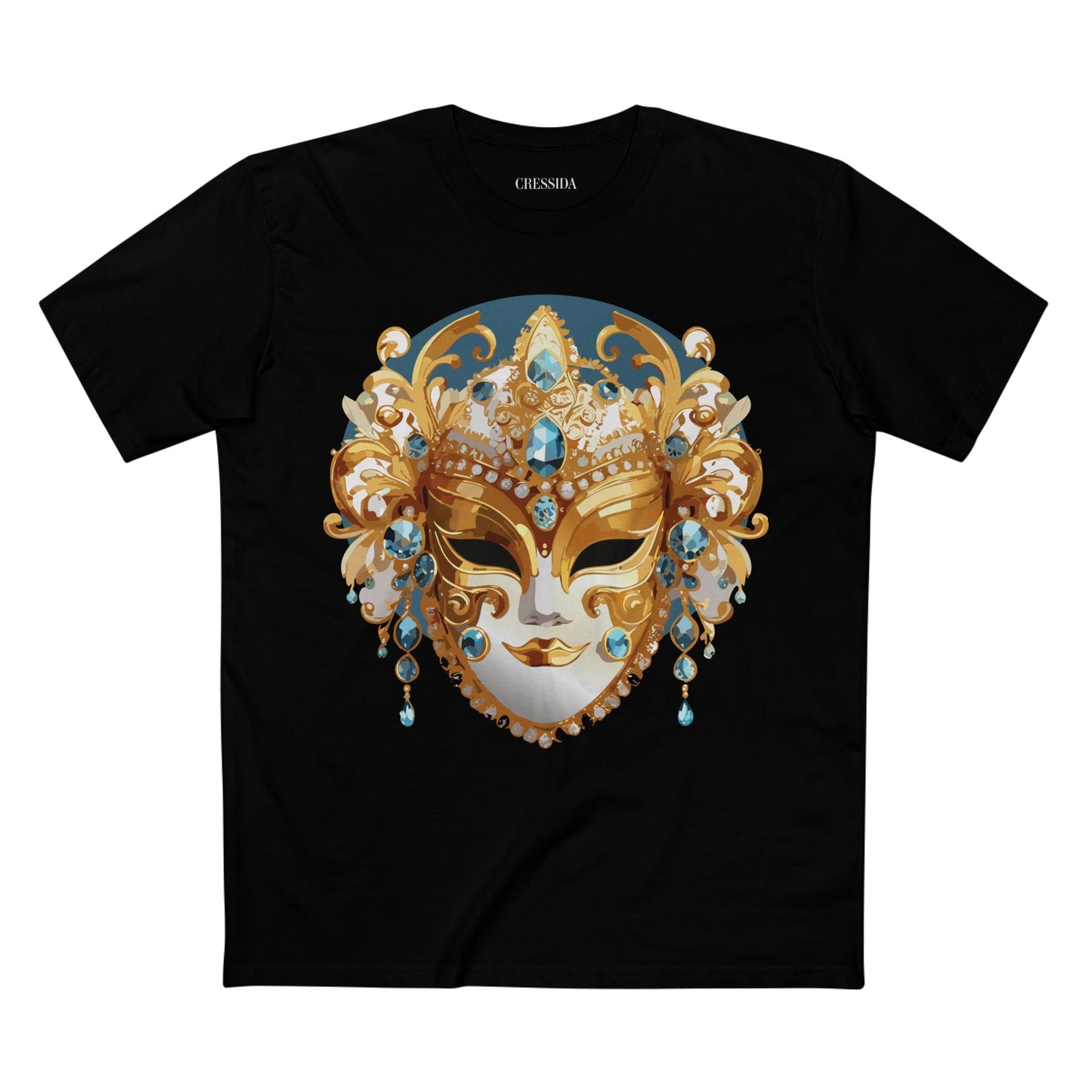 Carnival Mask Graphic T-Shirt Unisex 100 Cotton With Antique Gold Art Design Tee 12