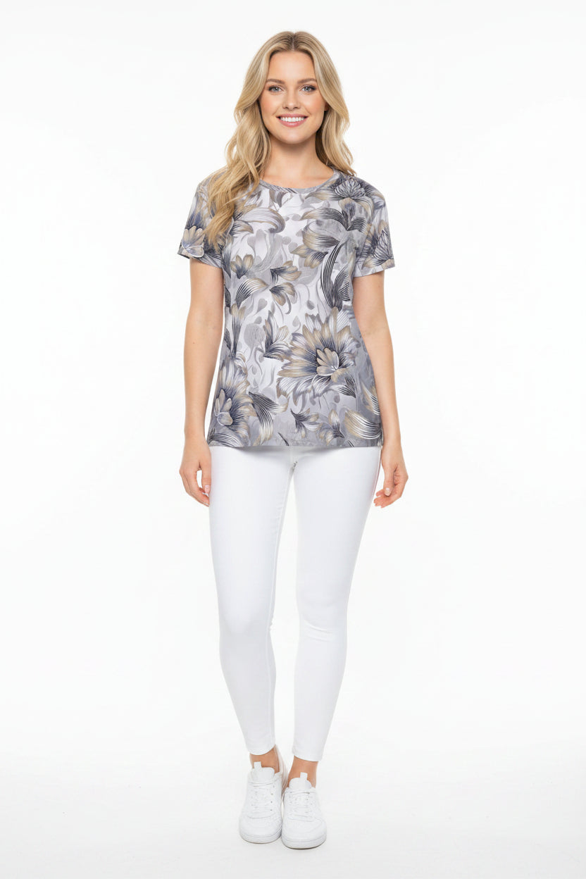 Women Poly T-Shirt with Floral Print