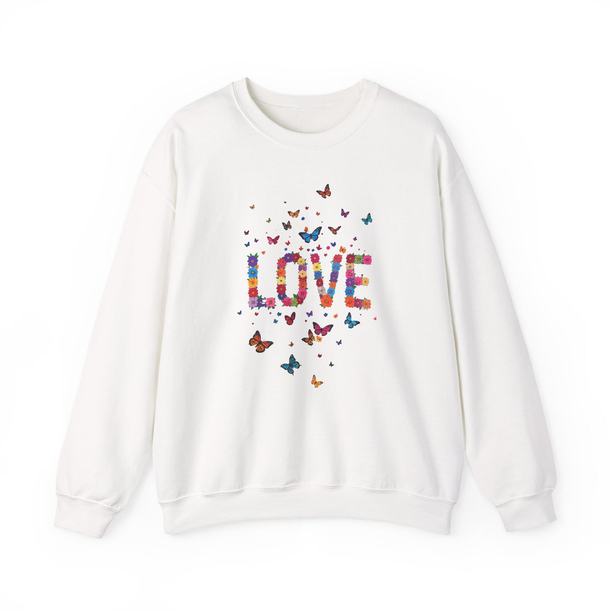 Unisex Floral Love Sweatshirt, Love Floral Sweatshirt, Floral Butterfly Sweatshirt, 50/50 Cotton-Poly Valentine's Day Sweatshirt 06