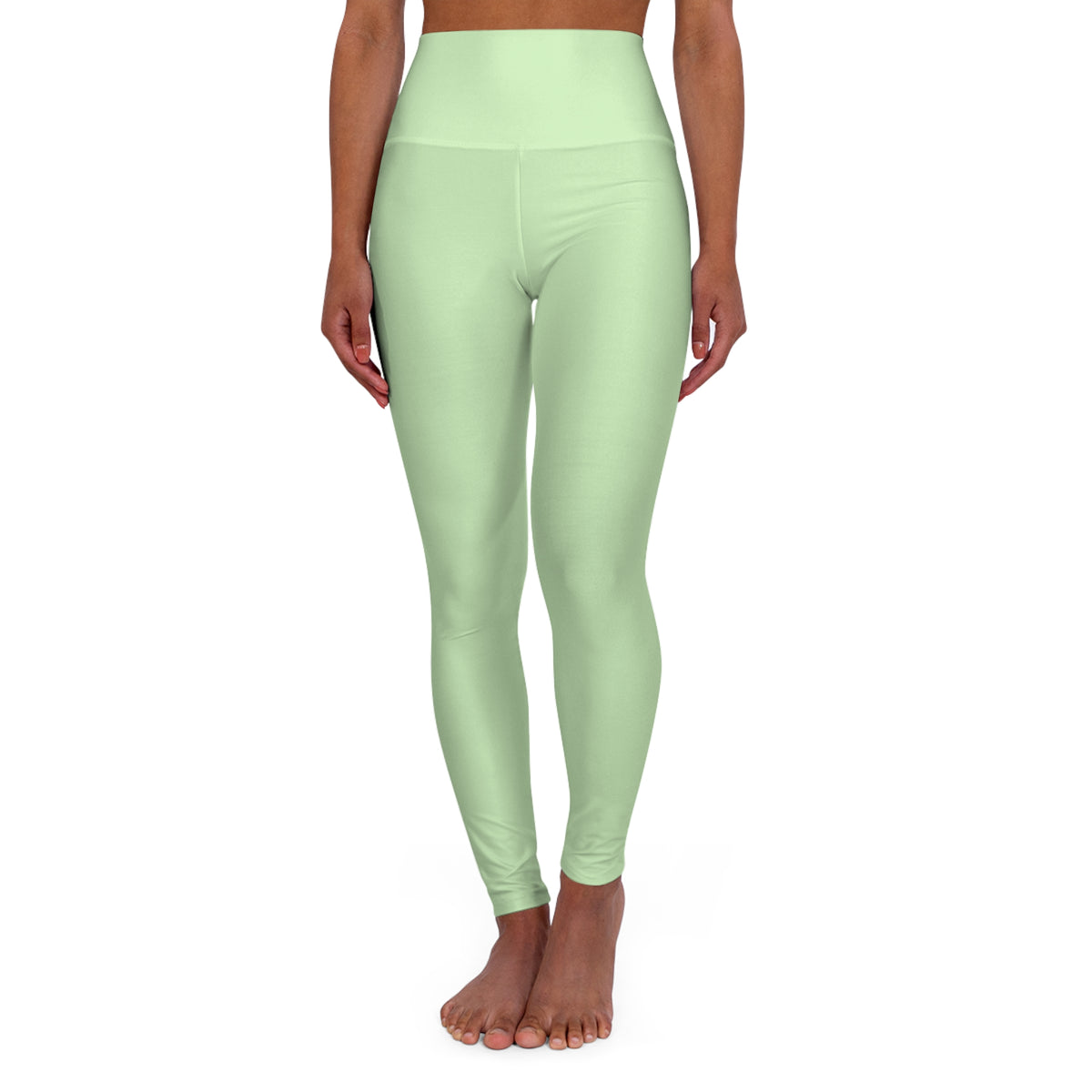 Tea Green Color High-Waist Yoga Leggings Women's Seamless Poly-Span Stretchy Pants XS-2XL