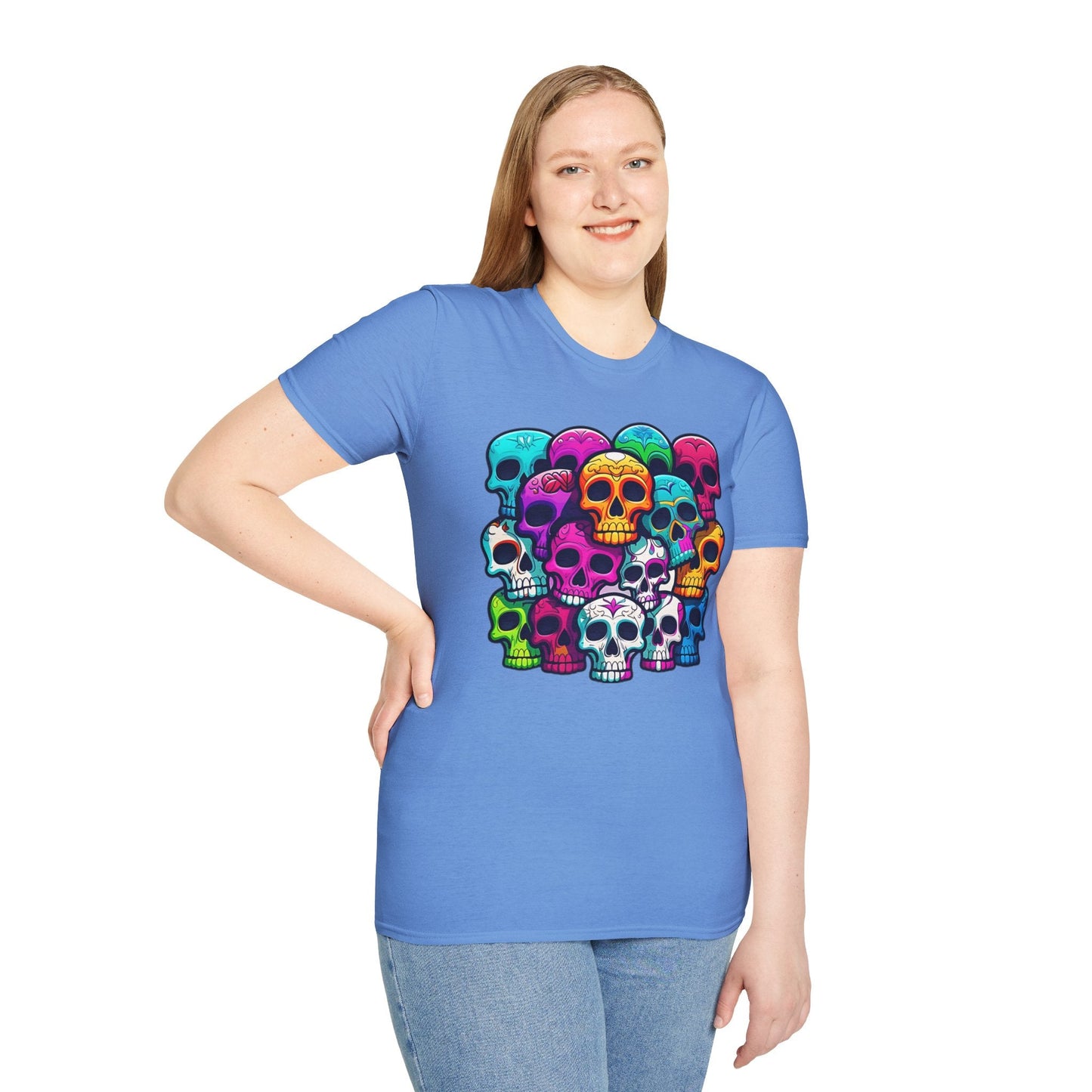 Unisex Skull Tee Shirt With Skeleton Design Gildan Softstyle 64000 100 Percent Ring Spun Cotton