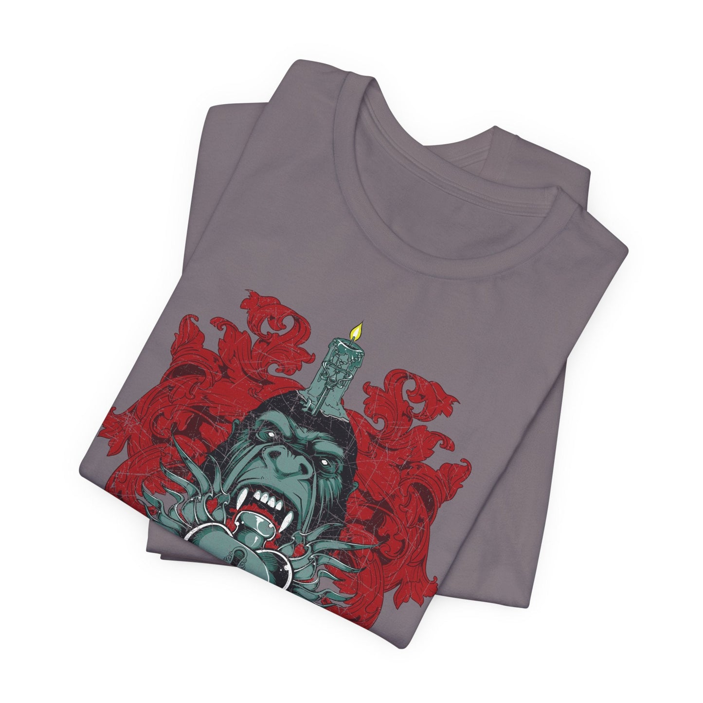Gorilla Crest with Sword and Heart T-Shirt Heraldic Gothic Design Rock Band T-Shirt