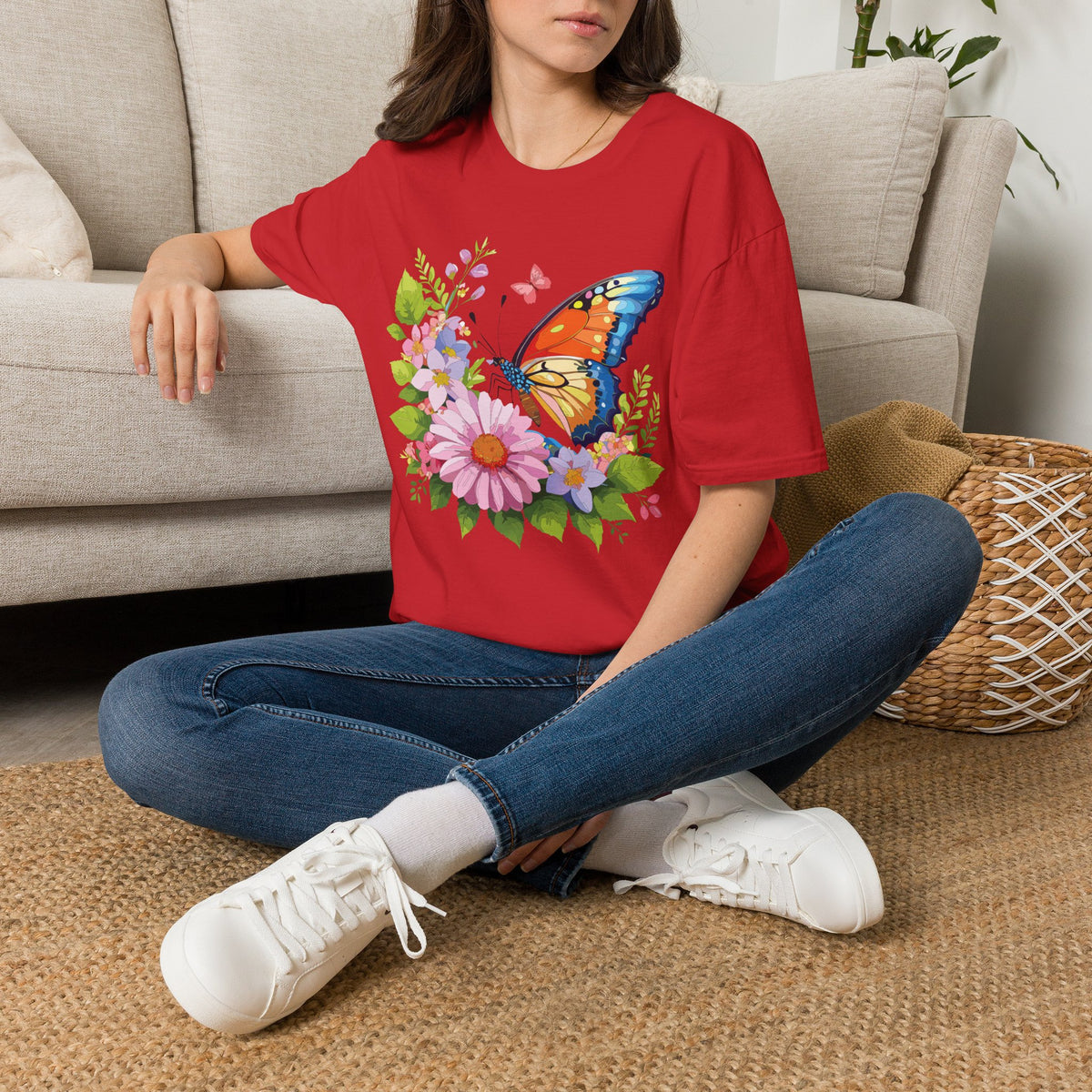 Butterfly Floral T-Shirt — Colorful Monarch & Spring Flowers Graphic Tee Unisex 100 Cotton Gildan T-Shirt