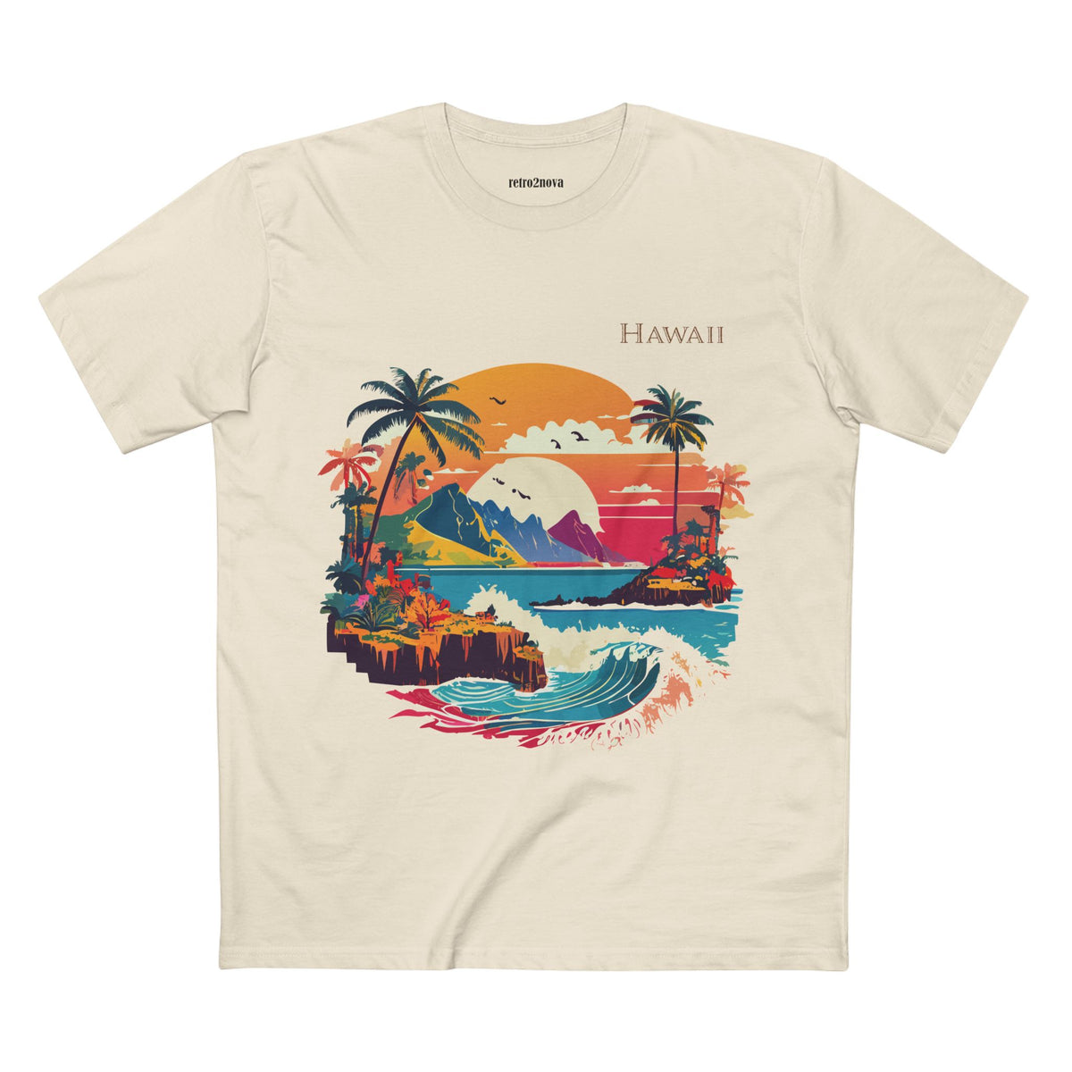 Hawaii Retro Sunset Surf Scene T-Shirt | Tropical Island Palm Beach Tee