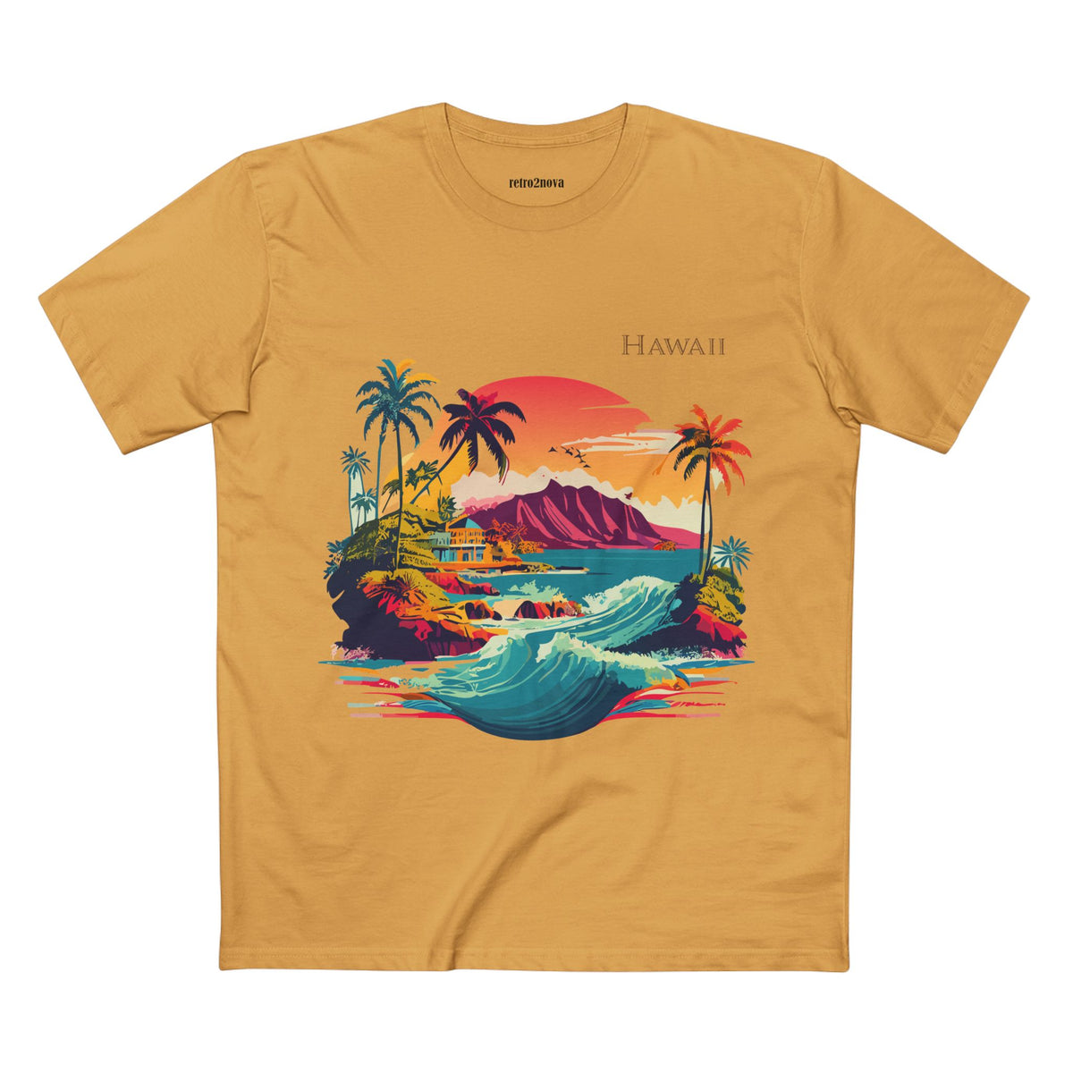 Hawaii Retro Sunset Surf Scene Tee | Palm Trees, Waves, Island Graphic