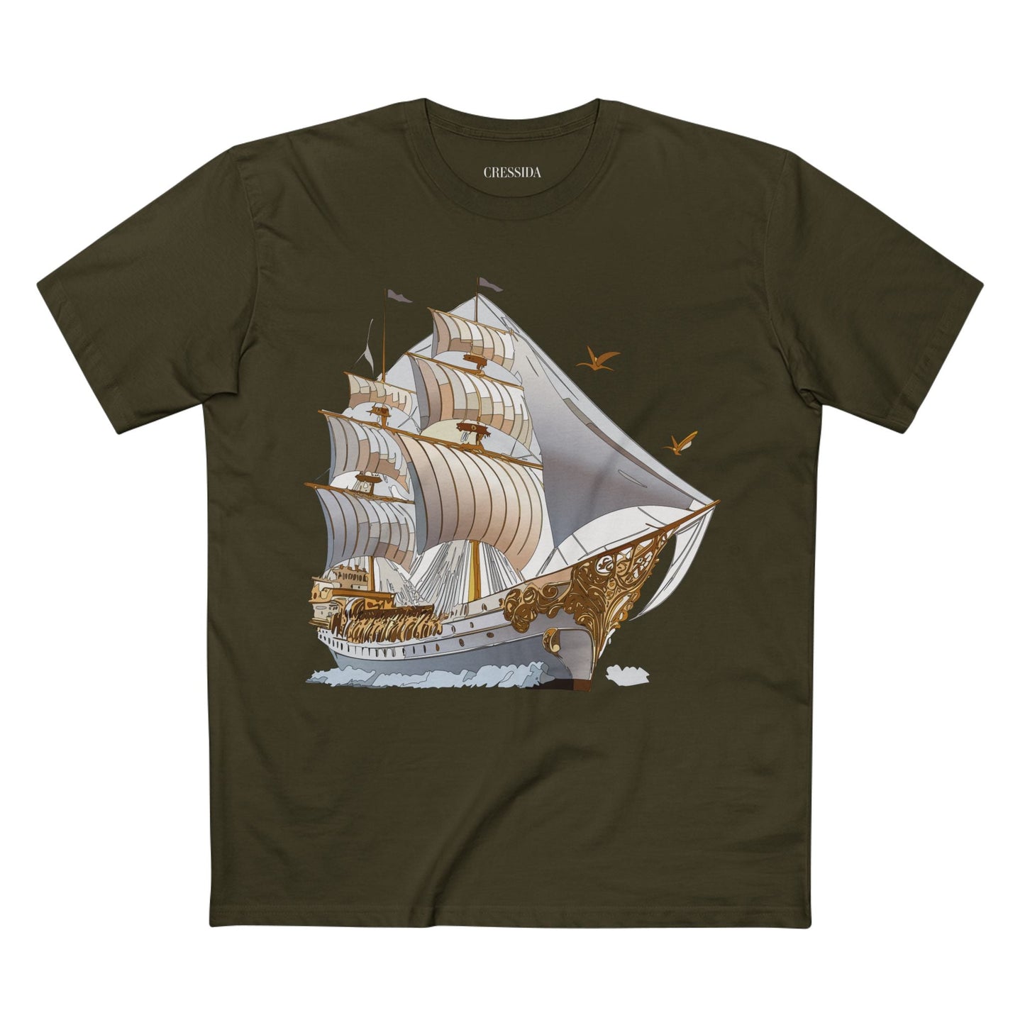 Ship Graphic Unisex 100 Cotton T-Shirt with Gold Frigate Art Design 16