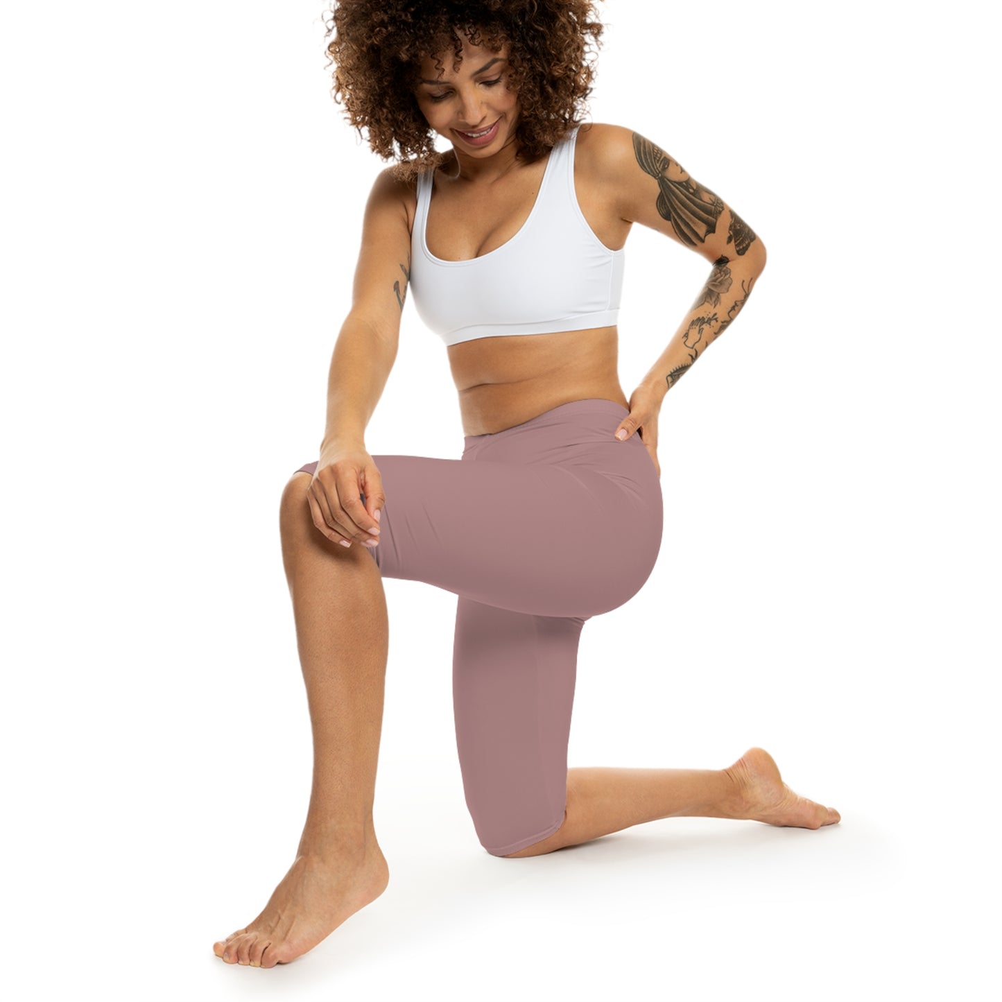 Rosy Taupe Color Women's Brushed Suede Poly Span Casual Capri Leggings XS-2XL