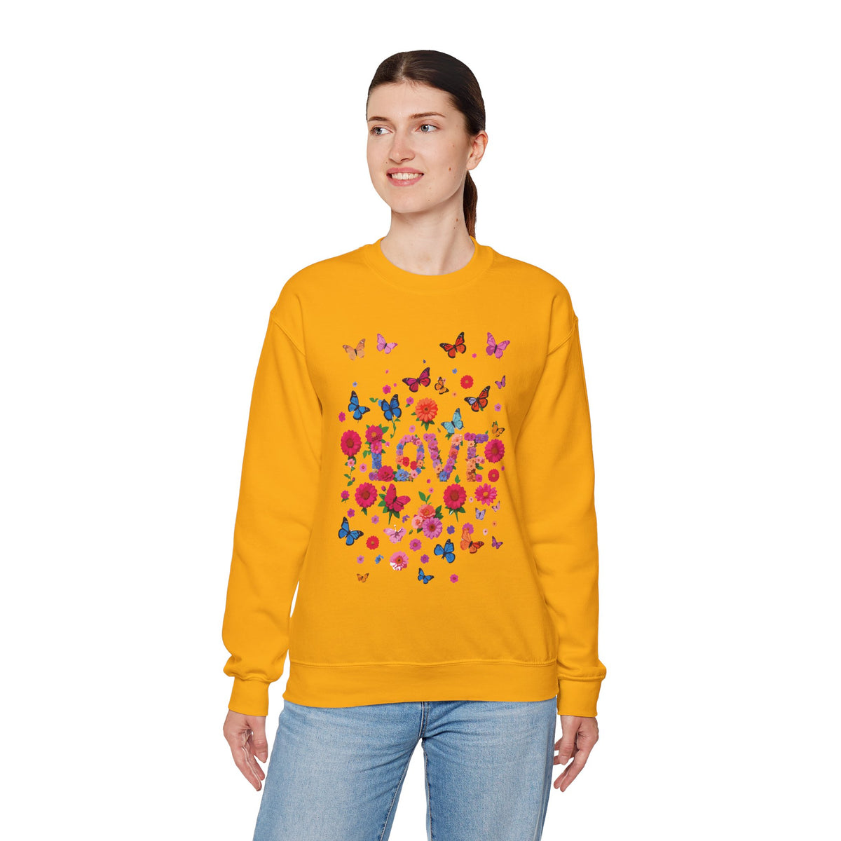 Unisex Floral Love Sweatshirt, Love Floral Sweatshirt, Floral Butterfly Sweatshirt, 50/50 Cotton-Poly Valentine's Day Sweatshirt 07