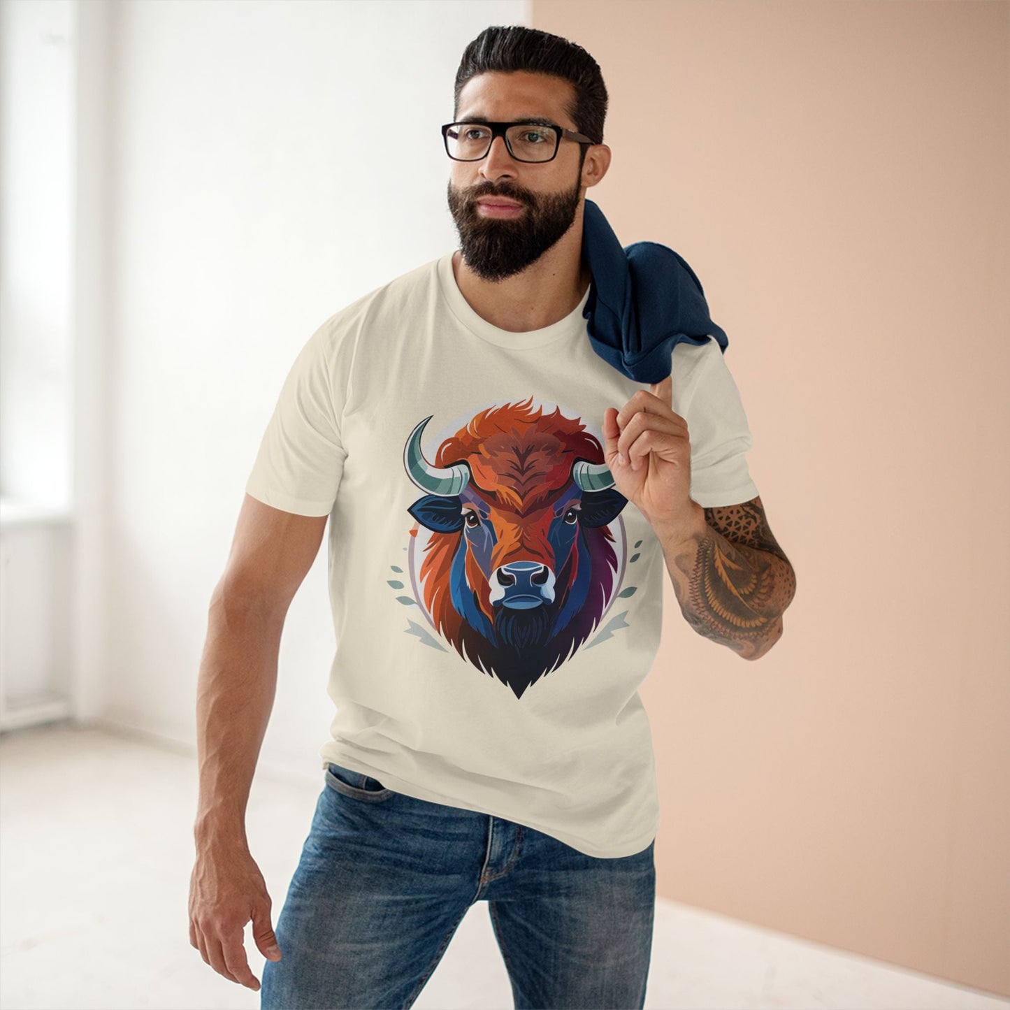 Bison Animal Shirt Unisex Premium Cotton Tee With Original Art Design From Retro2Nova Art Collection Edition