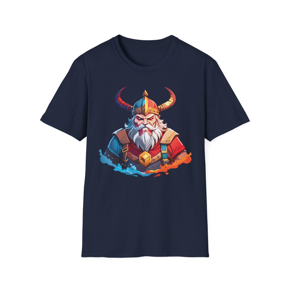 Viking Warrior Illustration T-Shirt | Horned Helmet Norse Art