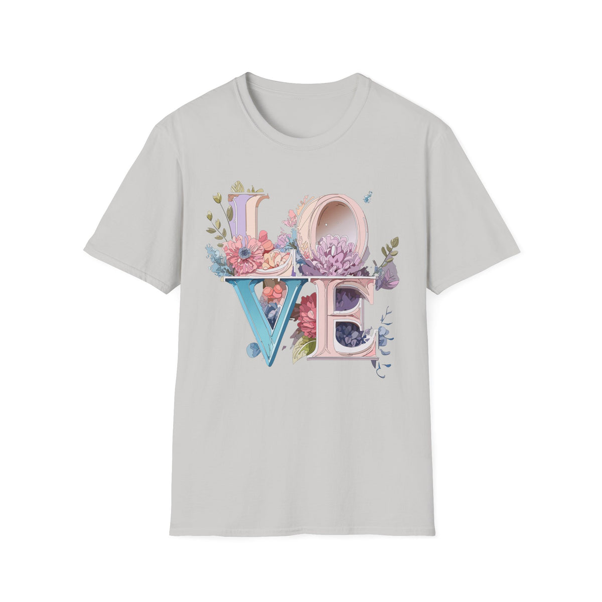 Floral LOVE Typography T-Shirt | Botanical Letter Art, Pastel Bloom Design