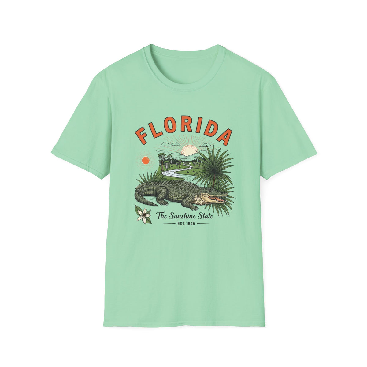 Florida Alligator Graphic T-Shirt — The Sunshine State Vintage Design Travel Tourist Graphic Design Unisex 100 Cotton Gildan T-Shirt
