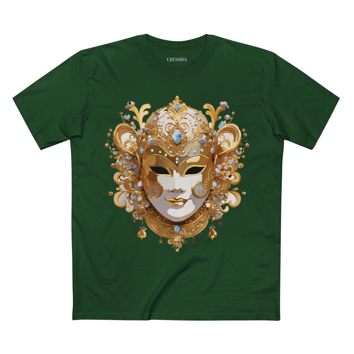 Carnival Mask Graphic T-Shirt Unisex 100 Cotton With Antique Gold Art Design Tee 25