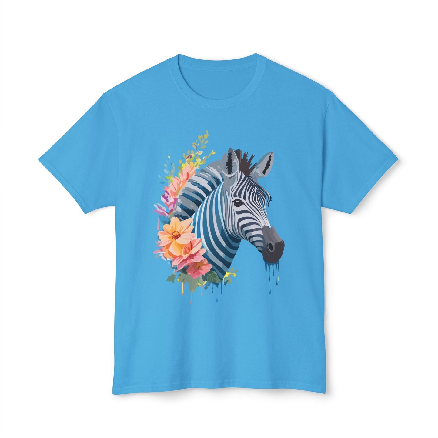 Unisex Zebra Art Print T Shirt 100 Percent Cotton Vintage Floral Design Tee Made In USA