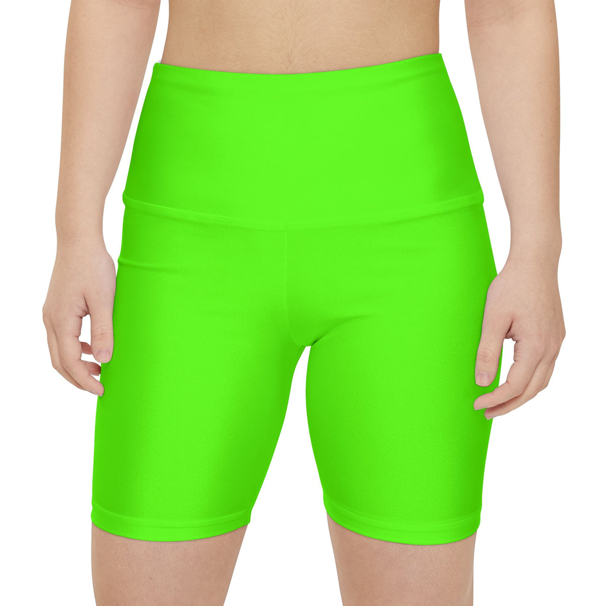 Neon Grass Green Women's Workout Shorts - High-Waist Biker Activewear
