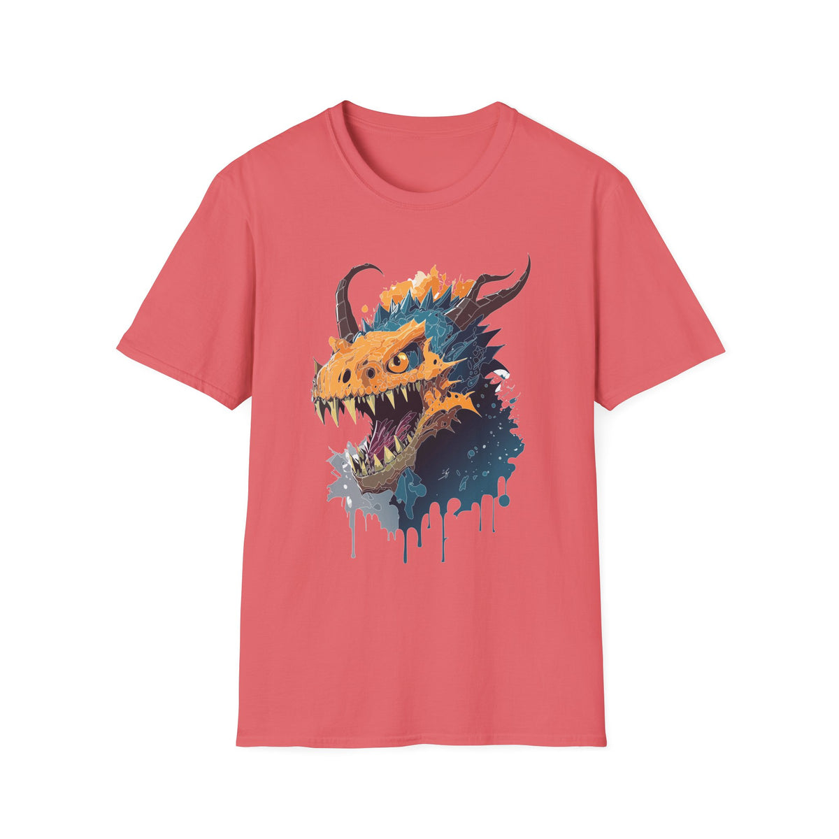 Dragon Head Graphic T-Shirt — Fiery Monster Art Cartoon Graphic Tee Unisex 100 Cotton Gildan T-Shirt