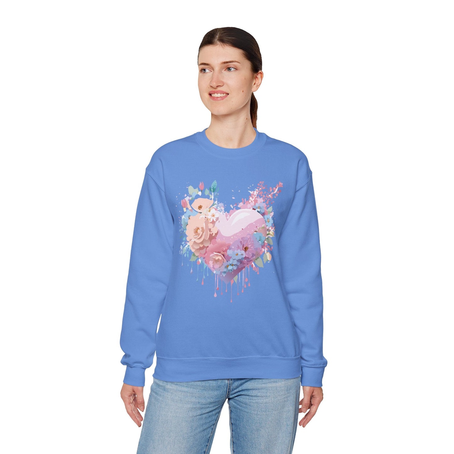 Floral Heart Sweatshirt Unisex Crewneck Valentines Day Floral Love Gildan 18000 Premium