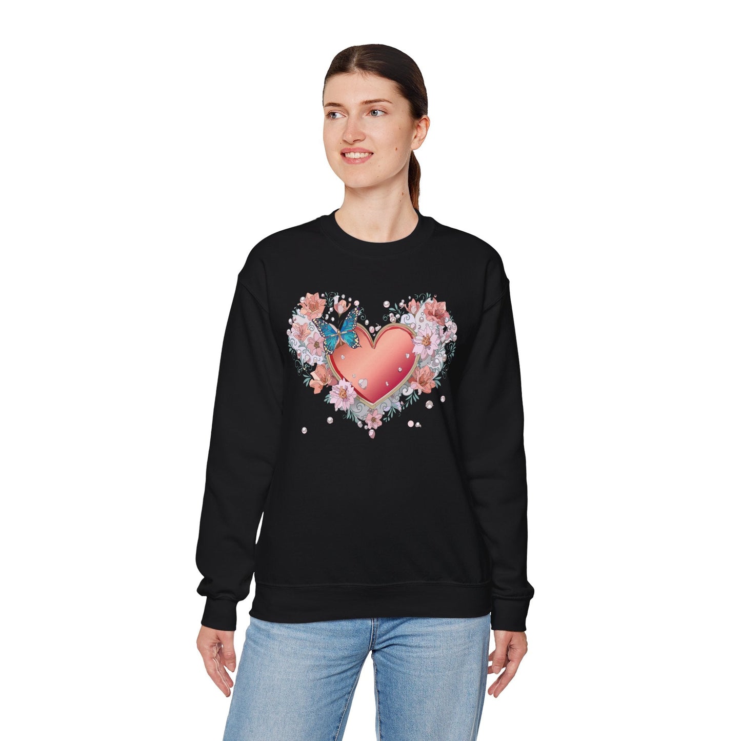 Unisex Floral Heart Sweatshirt With Love Graphic For Valentines Day Gift Cozy Winter Wear